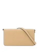 Stella Mccartney Mini Shoulder Bag With Logo Print In Beige