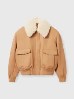 Stella Mccartney Plush Teddy Bomber Jacket In Camel