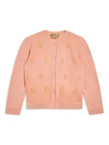 Stella Mccartney Kids Girls Orange Embroidered Floral Cardigan