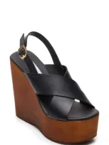 Steve Madden Galaxy Platform Wedge Sandal In Black Leather