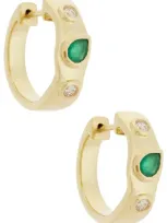 Stone And Strand Luxe Diamond Huggie Earrings In 10k Yellow Gold  Emerald  & White Diamon