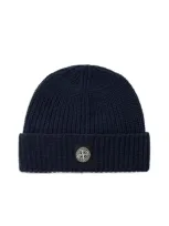 Stone Island Compass Patch Knitted Beanie In Blue