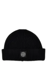 Stone Island Ribbed Wool Beanie In Navy