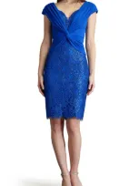 Tadashi Shoji Pleated Twist-front Sequin Lace Dress In Mystic Blue