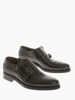 Testoni Crocodile Leather Double Strap Monk Shoes In Black