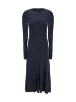 The Andamane Sabrina Midi Dress Long Sleeves In Dark Blue