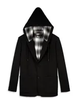 The Kooples Pix Twill Hooded Button Jacket In Black