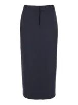 Theory Woman Midi Skirt Steel Grey Size 8 Virgin Wool In Blue