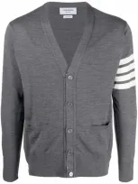 Thom Browne Wool Cardigan In Grey