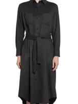 Thom Browne Belted Midi Shirt Dress In Grey