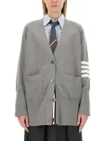 Thom Browne Cardigan With Inlay 4bar In Gray