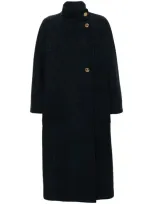 Thom Browne Harris-tweed Funnel-neck Coat In Blue