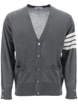 Thom Browne Merino Wool 4-bar Cardigan In Grey