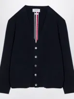 Thom Browne Navy Blue Wool Cardigan With Tricolour Insert