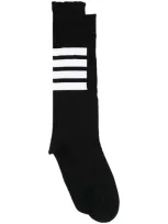 Thom Browne Over The Calf Socks W/ 4 Bar In Lightweight Cotton In Black