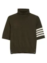 Thom Browne Relaxed Fit 4-bar Short Sleeve Virgin Wool Blend Turtleneck Sweater In Dark Green