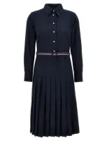 Thom Browne Abito Midi Chemisier Con Cintura In Blue