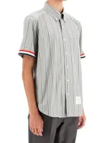 Thom Browne Striped Short Sleeved Shirt In Grey