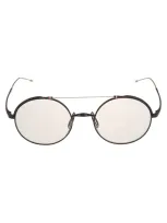 Thom Browne Top Bar Round Glasses In Matte Navy Silver