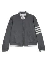 Thom Browne 4-bar Varsity Jacket In Wool Mel In Med Grey