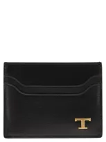 Tod's Leather Card Holder With Logo In Black