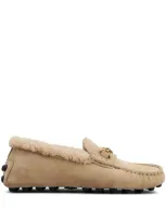 Tod's Logo-plaque Suede Loafers In Neutrals