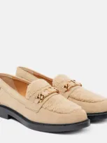 Tod's Shearling-trimmed Suede Loafers In Beige