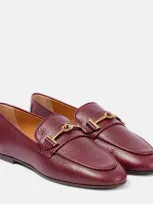 Tod's T Ring Leather Loafers In Mosto 