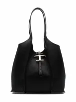 Tod's T Timeless Shopping Bag In Leather Small In Nero