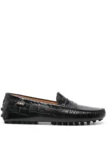 Tod's Crocodile Print Rubber Loafer Shoes In Black