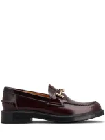 Tod's Maroon Leather Loafers In Red