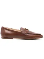 Tod's T-logo Leather Loafers In Brown