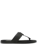 Tom Ford Black Logo Plaque Leather Flip Flops