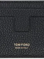 Tom Ford Black Soft Grain Leather Money Clip Card Holder