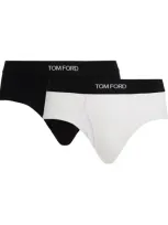 Tom Ford Cotton-stretch Logo Briefs In Blue