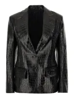 Tom Ford Embossed Leather Jacquetta Jacket In Lb Black