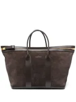 Tom Ford Logo-print Suede Tote Bag In Brown