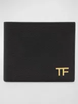 Tom Ford Men's T Line Classic Grain Leather Bifold Wallet In Black