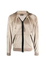 Tom Ford Velour Track Jacket In Beige