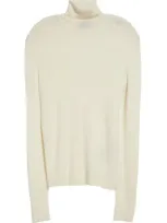 Tom Ford Wool, Silk & Cashmere Rib Turtleneck Sweater In Aw002 White