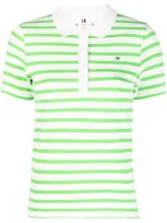 Tommy Hilfiger Striped Cotton Polo Top In Green