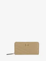 Tory Burch Continental Kira Leather Wallet In Beige