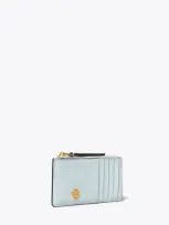 Tory Burch Robinson Crosshatched Zip Card Case In Summit