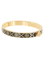 Tory Burch T Monogram Enamel Miller Stud Hinge Bracelet In Tory Gold Black