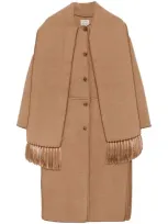 Totême Embroidered Scarf Coat Camel In Brown