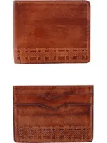 Trafalgar Caelen Plaid Embossed Bi-fold Wallet And Card Case Combo In Brown