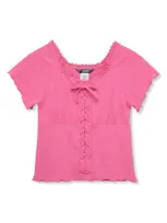 Truce Girls' Mock Lace Up Knit Top - Big Kid In Pink