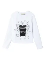 Twinset Kids' Graphic Print Rhinestone T-shirt In White