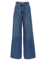 Twinset Logo Buckle Jeans In Blue