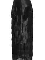 Ulla Johnson Therese Fringed Leather Midi Skirt In Black